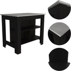Kitchen Island with Four Legs and Three Shelves - Black/Ibiza Marble | Three shelves and four legs for extra storage and stability
