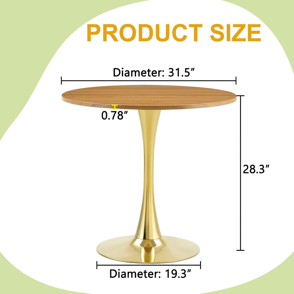 Round Dining Table for Small Space,32" Tulip Tables with Gold Metal Pedestal Base,Bistro Table for 2/3/4 People for Office,Apartment,Kitchen,Break Room(Only Table)