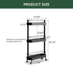 Narrow 3 Tier Rolling Cart, Slim Storage Cart for Bathroom Kitchen