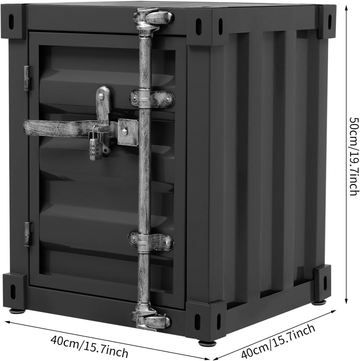 Gdrasuya10 Industrial Style End Table Bedside Table Side Table, Black Maritime Container Style Nightstand Table Storage Cabinet Multifunctional Iron Cabinet Organizer for Bedroom