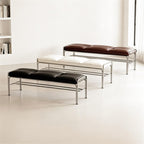 Modern Stainless Steel Long Bench with Leather Cushion Home-use Soft-Pack Shoe Changing Stool Black Entryway(Small)