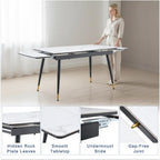 Extendable Dining Table Set for 8, 55"–79" Rectangular Dining Table with White Sintered Stone Top and 8 PU Leather Chairs, Modern Kitchen & Dining Room Table for Family Gatherings, Built to Last