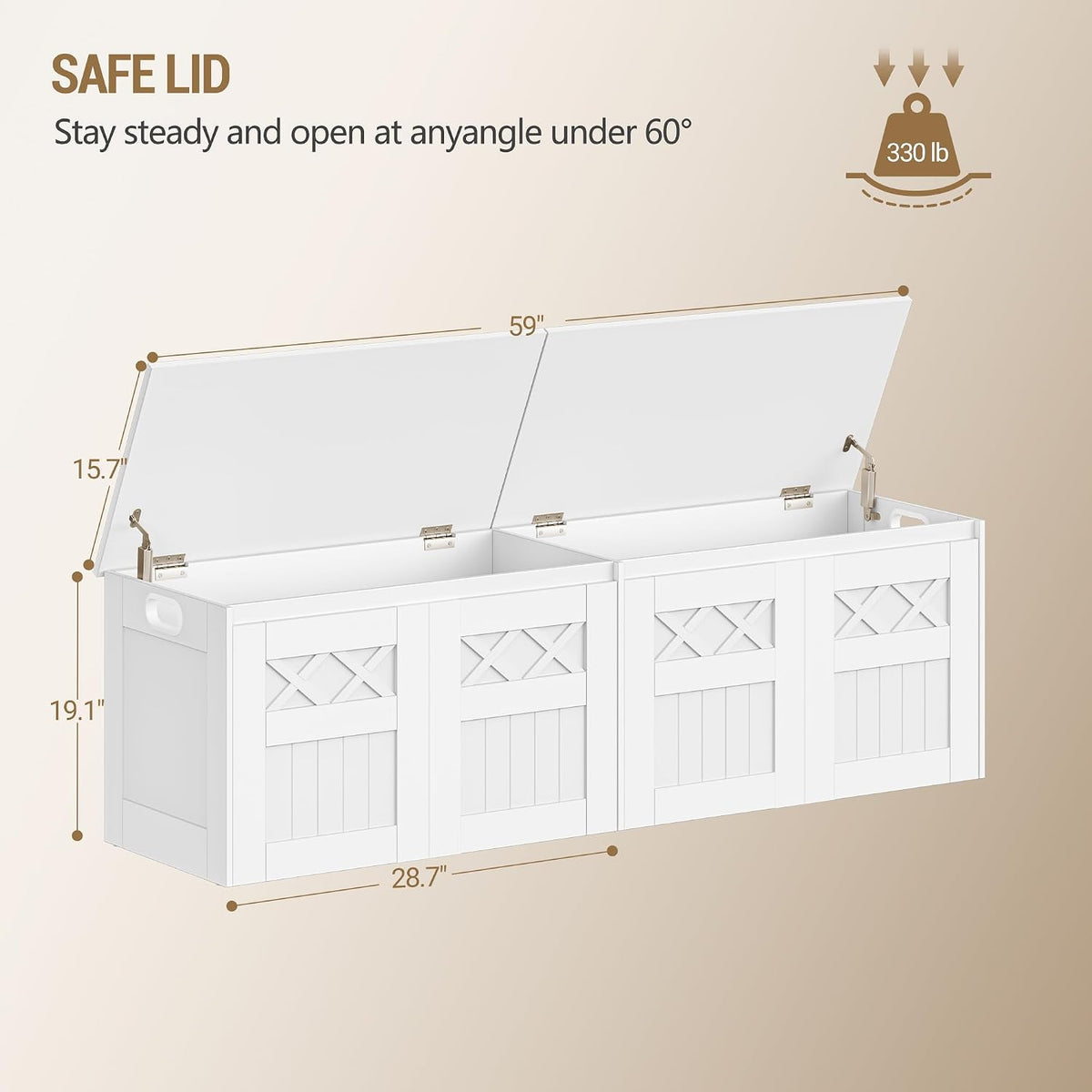 Hzuaneri 59" Modern Farmhouse Storage Chest and Bench | 70 Gal | 330lb Seat | Soft-Close Hinges | Pure White | Shoe and Blanket Storage for Bedroom, Living Room, Entryway | SB51503X