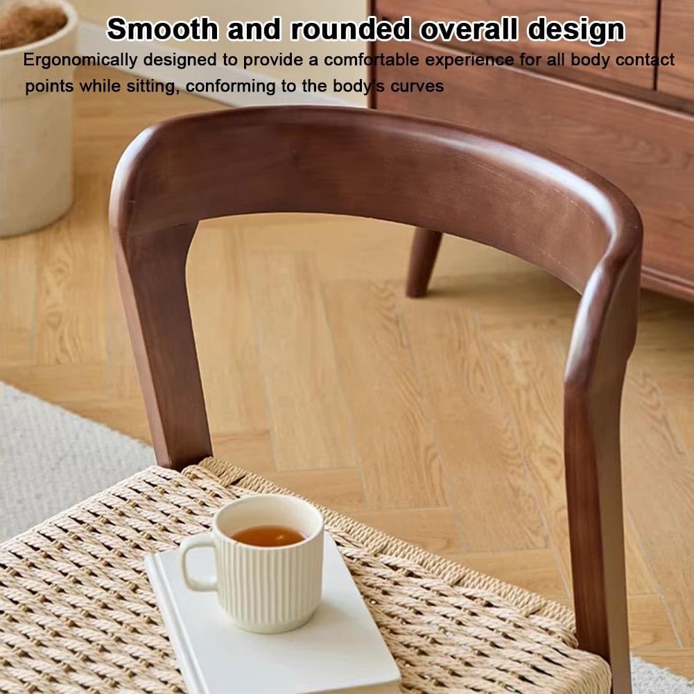 Etlegor Farmhouse Rattan Dining Chairs, Mid Century Wood Kitchen Chairs with Comfortable Woven Seat for Kitchen, Restaurant, Office, Tea Room(Walnut)