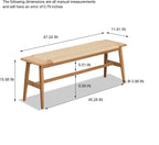 47.24" Natural Oak Wood Dining Bench with Woven Cane Seat Solid Wood Entryway Bench for Dining Room Bedroom Living Room, Natural