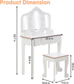Garvee Kids Vanity with Tri-Fold Lighted Mirror, Stool, & Makeup Playset | Little Girls Vanity Table & Stool, Kids Makeup with Tri-Fold Mirror, Drawer & Storage Grid for 3-9 Yrs Girls, White