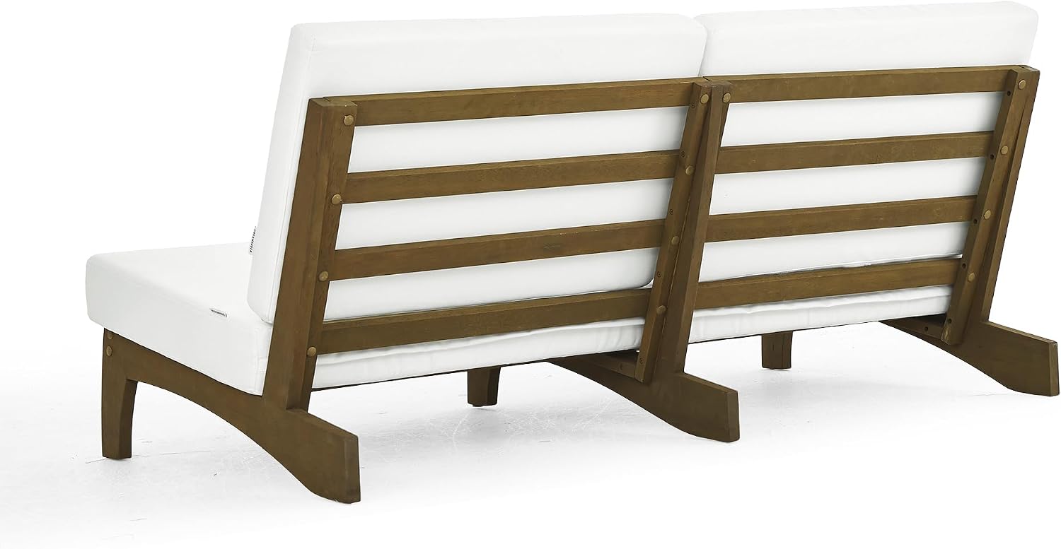 Outdoor Furniture Patio Couch, Weather Resistant 3-Seater Patio Sofa with Removable Cushion, Teak Wood Frame for Porch & Backyard Seating - Beige