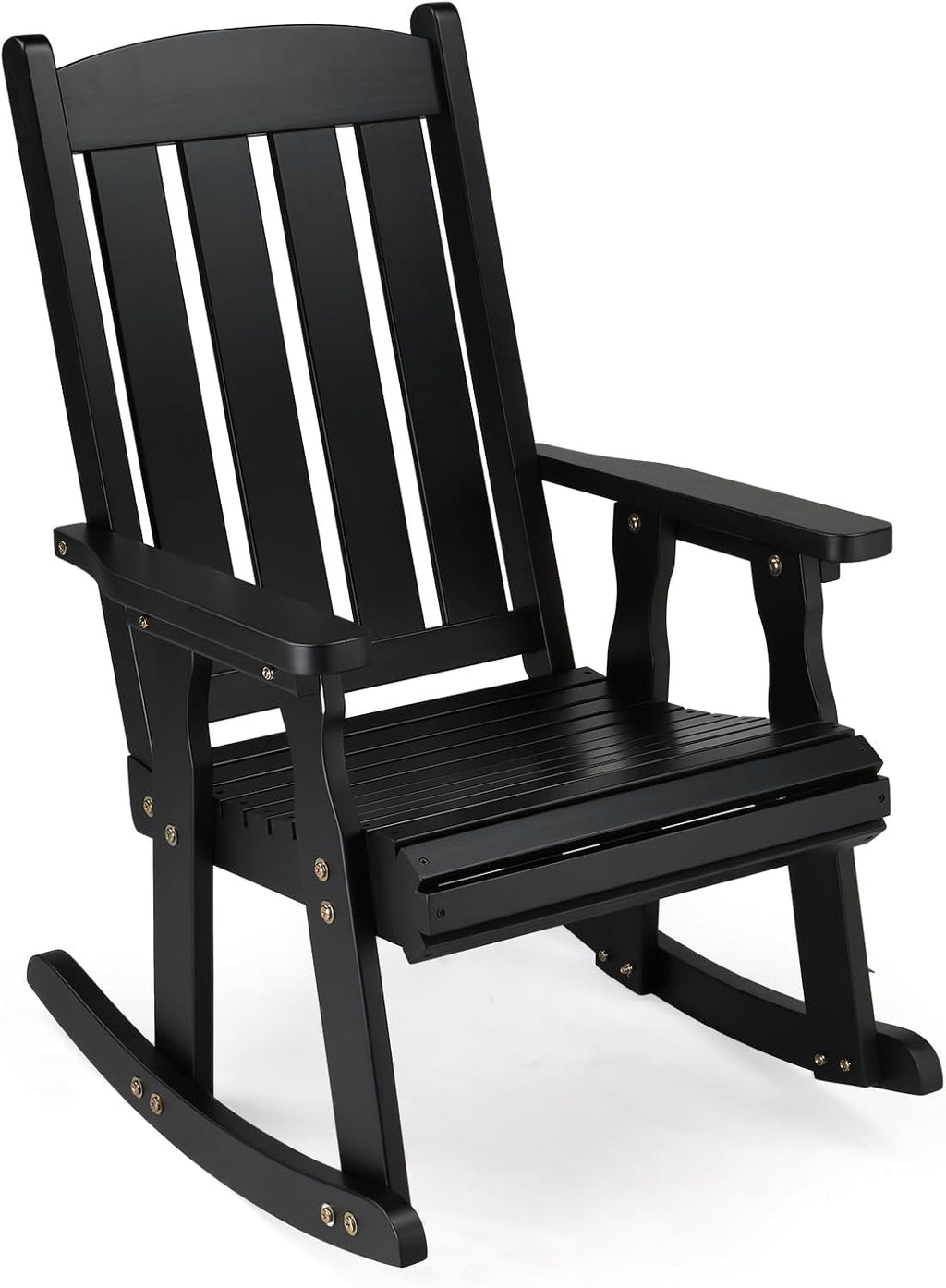 VINGLI Outdoor Rocking Chair, Heavy Duty 600 LBS Wooden Rocker, Black(1PC) | High & Comfortable Backrest, Weatherproof Patio Rocker with Ergonomic Design, for Patio, Garden, Porch