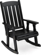 VINGLI Outdoor Rocking Chair, Heavy Duty 600 LBS Wooden Rocker, Black(1PC) | High & Comfortable Backrest, Weatherproof Patio Rocker with Ergonomic Design, for Patio, Garden, Porch