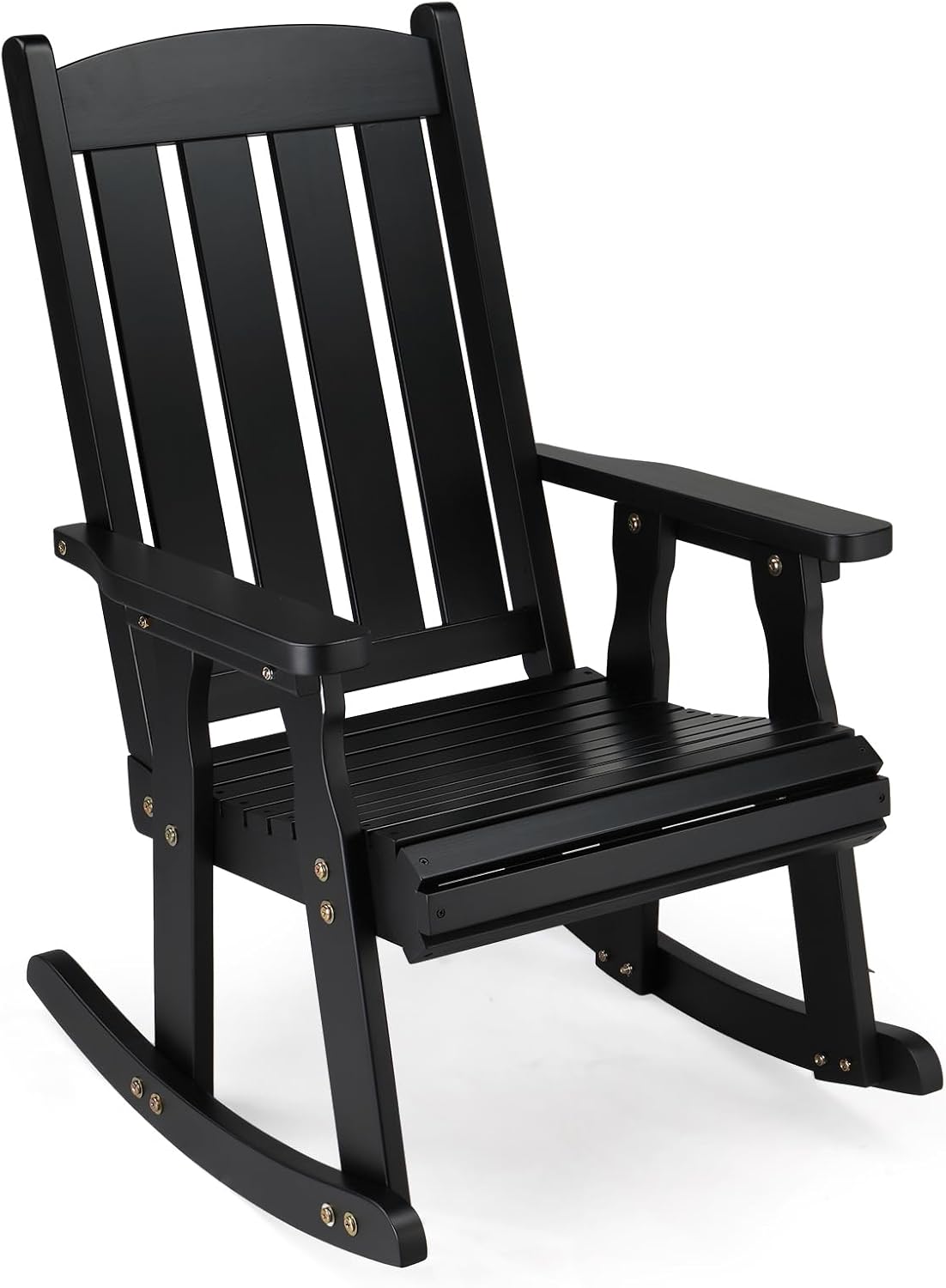 VINGLI Outdoor Rocking Chair, Heavy Duty 600 LBS Wooden Rocker, Black(1PC) | High & Comfortable Backrest, Weatherproof Patio Rocker with Ergonomic Design, for Patio, Garden, Porch