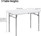 40" L x 20" W Plastic Adjustable Height Fold-in-Half Folding Table, White