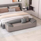 Modern Bed End Stool for Bedroom Living Room Bedside Long Bench Cloakroom Sofa Minimalist Couch Entryway(Khaki,Small)