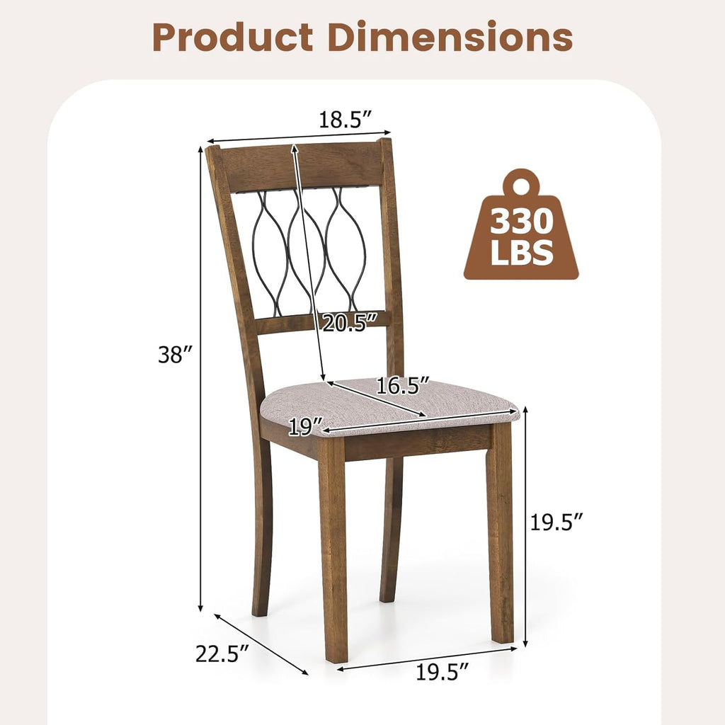 Giantex Dining Chairs Set of 4, Fabric Upholstered Armless Kitchen Chairs w/Hollowed Backrest, Padded Seat, Rubber Wood Frame, Farmhouse Side Chairs for Living Room Restaurant, Rustic Brown