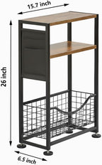 Skinny Side Table with Storage, 3 Tier Slim Side Tables for Small Spaces, Skinny End Table Narrow Bedside Table Narrow Side Table for Living Room, Bedroom