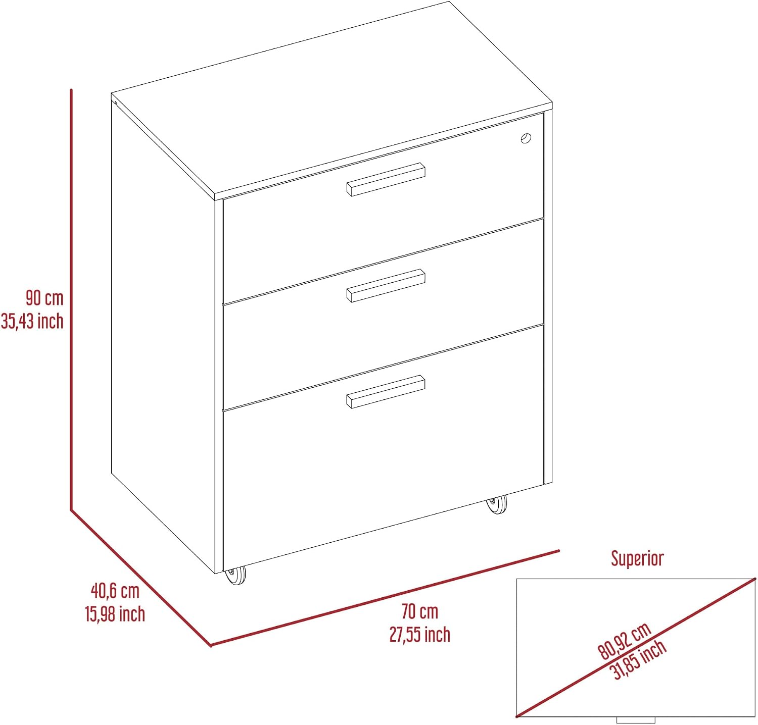 3 Drawers Storage Cabinet with Casters Lions Office, Black Wengue Finish