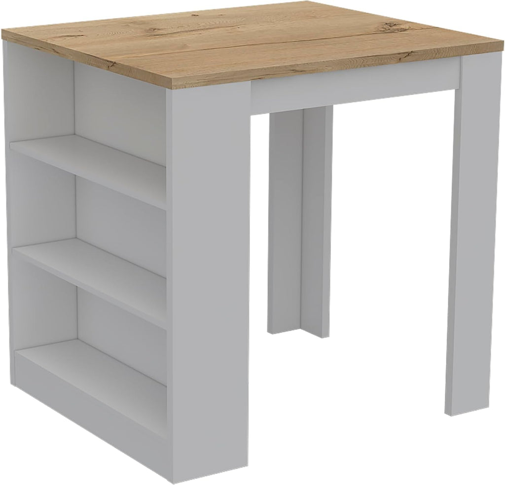 Kitchen Island with Three Drawers and Concealed Storage | Three open shelves for storage or decor display