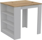 Kitchen Island with Three Drawers and Concealed Storage | Three open shelves for storage or decor display