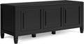 SIMPLIHOME Connaught 51" Wide Solid Wood Trunk Bench in Black | Traditional entryway bench with lift-up lid and 3 hidden compartments; mudroom, hallway, shoe or trunk bench.