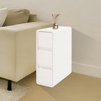 Solid Wood End Table, Narrow Bedside Table with 3 Drawers w/Leather Surface for Bedroom, Small Spaces, Living Room, Off-White