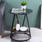 Telephone Table, Mini Side Table Nordic Living Room Sofa Corner Table Black Iron Art Small Round Table 2-Tier Storage Shelf Balcony Coffee Table,19.6"×23.2",Black