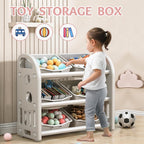 Kids Toy Storage Organizer, 3-Tier Shelves Multi-Functional Kids Storage Organizer with 6 Removable Bins Large Storage Capacity for Boys Girls Bedroom Playroom, Nursery (Grey)