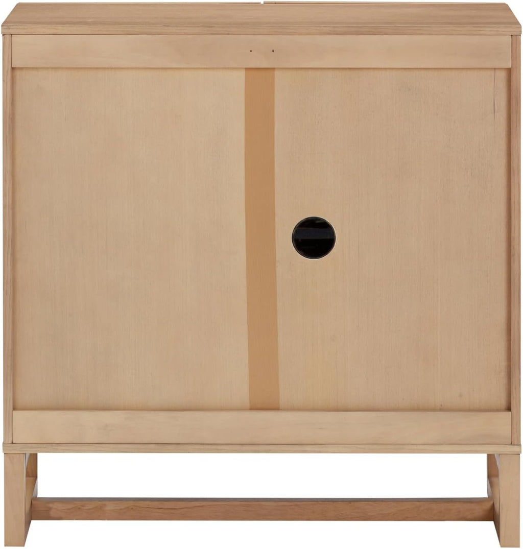 Nathan James Paxton Mid-Century Modern Wood Storage Cabinet with Doors, Arched Storage Cabinet for Living Room or Kitchen with Rattan Door Details, Raw Oak