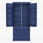 77inch Farmhouse Kitchen Pantry, Freestanding Tall Cupboard Storage Cabinet with 3 Adjustable Shelves, 8 Door Shelves, 3 Drawers for Kitchen, Dining Room, Blue