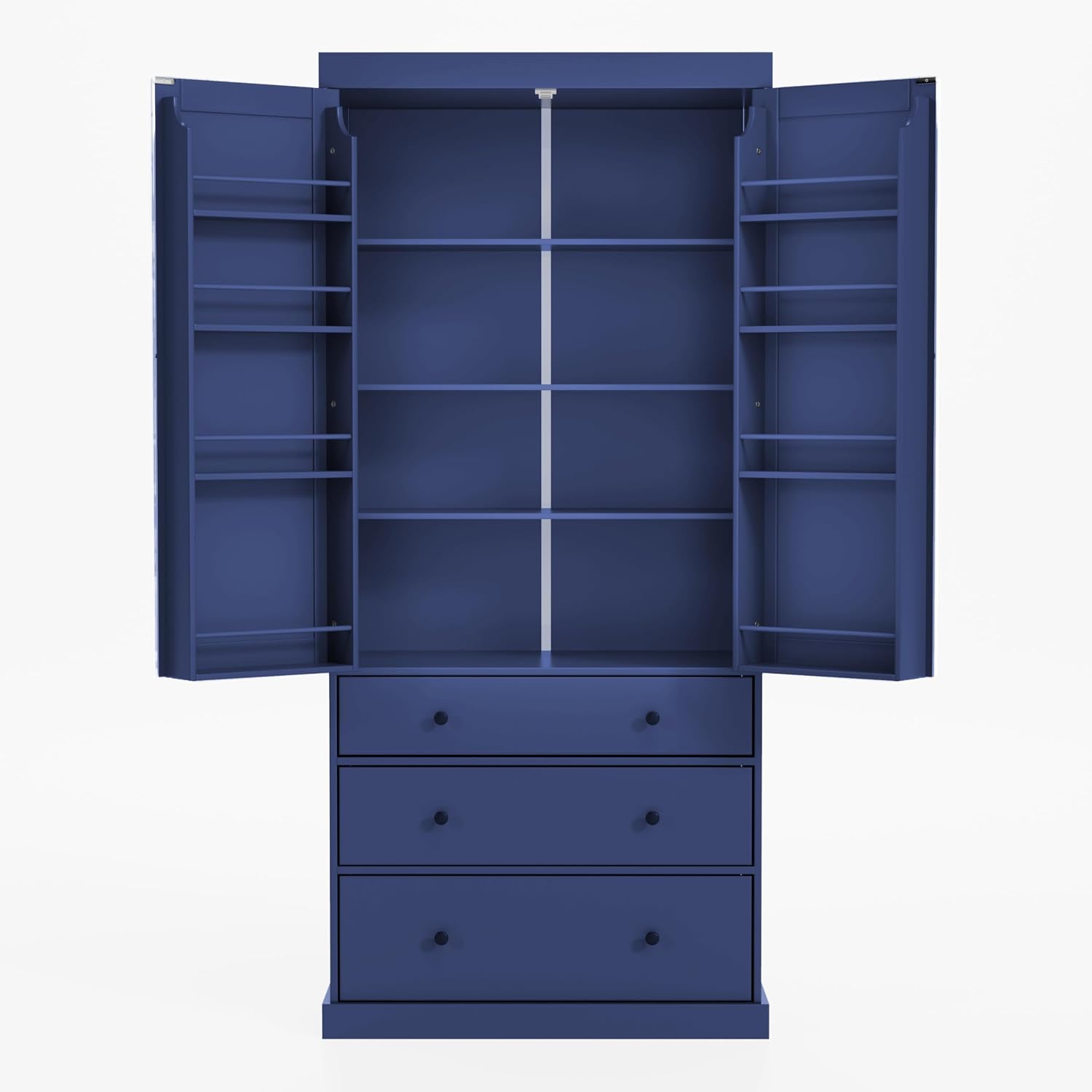 77inch Farmhouse Kitchen Pantry, Freestanding Tall Cupboard Storage Cabinet with 3 Adjustable Shelves, 8 Door Shelves, 3 Drawers for Kitchen, Dining Room, Blue