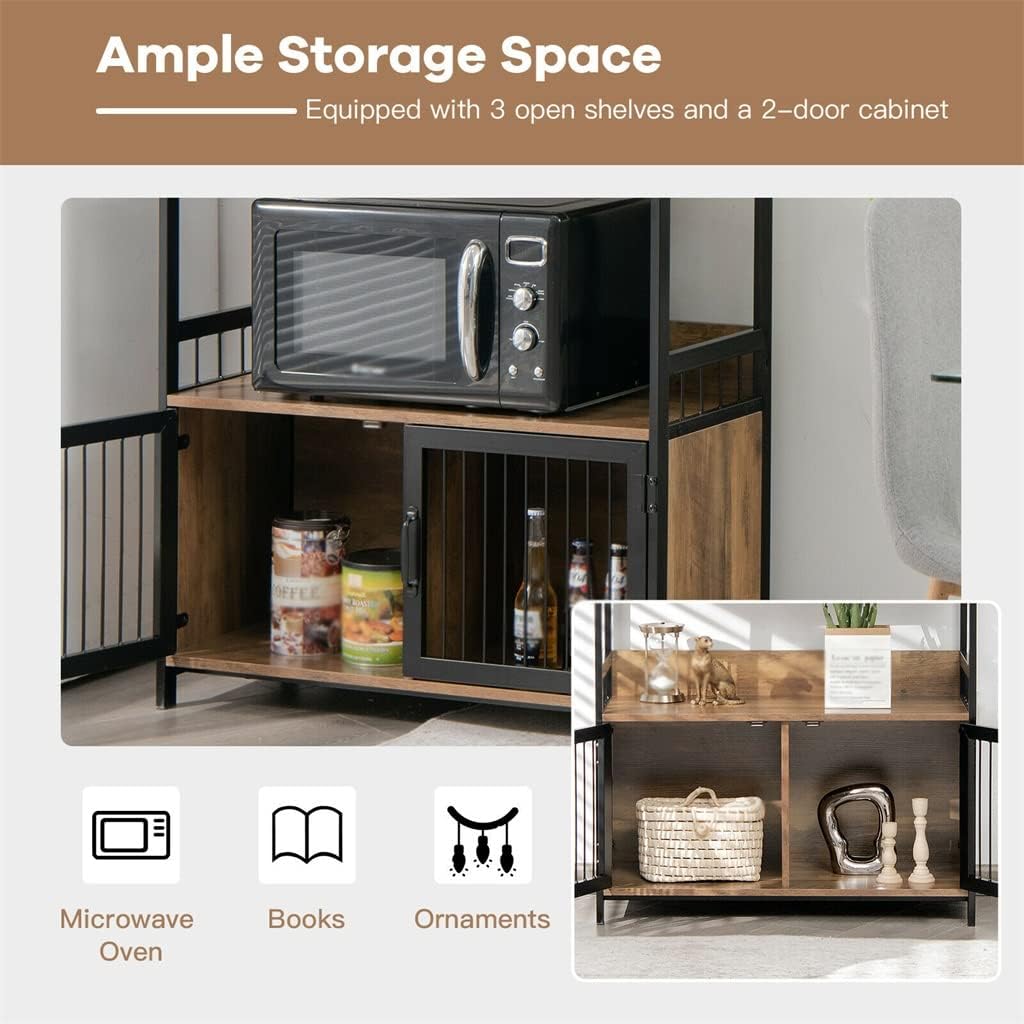 3-Layer Bread Rack Industrial Kitchen Microwave Shelf with Storage Cabinet Multifunctional Furniture (Color : A, Size : As Shown) (A As Shown)