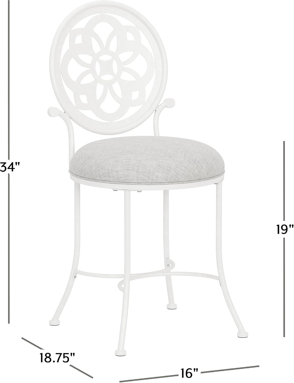 Hillsdale Marsala Metal Vanity Stool with a Circular Geometric Back Design, Off White
