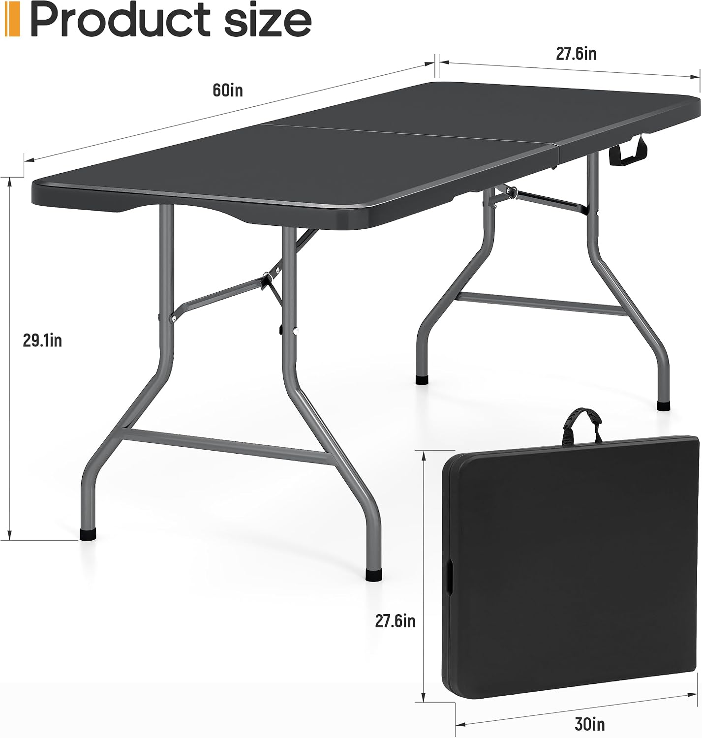 5ft Folding Table Heavy Duty 350 LBS Capacity Foldable Table with 18% Thicker HDPE Waterproof Top & Reinforced Steel Frame, Portable Fold-in-Half Table for Outdoor Indoor Party Wedding Camping