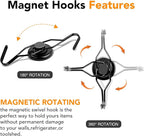 MIKEDE 110 LBS Black Magnetic Hooks, 6 Pack Swivel Swing Magnet Hooks Heavy Duty, Strong Neodymium Magnets Hanger for Hanging, Grill, Cruise Cabins - 32mm(1.26in) in Diameter