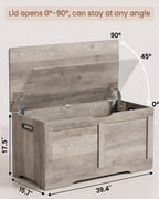Timberer 39.4" Storage Chest, Storage Trunk with 2 Safety Hinges, Wooden Storage Bench, Shoe Bench, Entryway Bench for Living Room, Bedroom, Grey