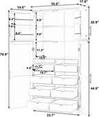 71" Kitchen Pantry Storage Cabinet, Freestanding Farmhouse Pantry Cabinet with 4 Doors, 2 Door Shelves, 8 Pull-Out Trays and Adjustable Shelf for Kitchen, Dining Room (White)