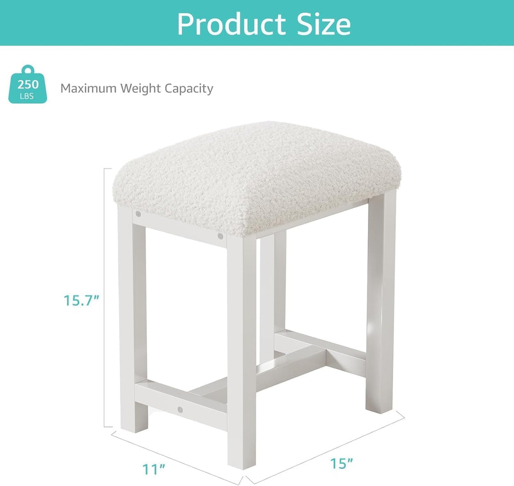Small Vanity Stool, Cute Vanity Stools with Cushion, White Makeup Vanity Chair for Small Spaces, Living Room, Bedroom, Bathroom, Entryway, Ottoman Foot Rest for Couch Sillas Modern