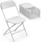 Bonnlo Folding Chairs Set of 12, White Plastic Chair Sturdy Seat with Metal Frame, Perfect for Party, Event, Wedding, Birthday, Office, Outside Entertaining