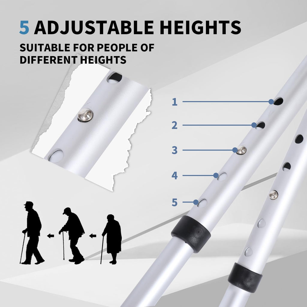 Folding Stool with LED Light, Adjustable Walking Cane Seat, Portable Tripod Chair with Handle
