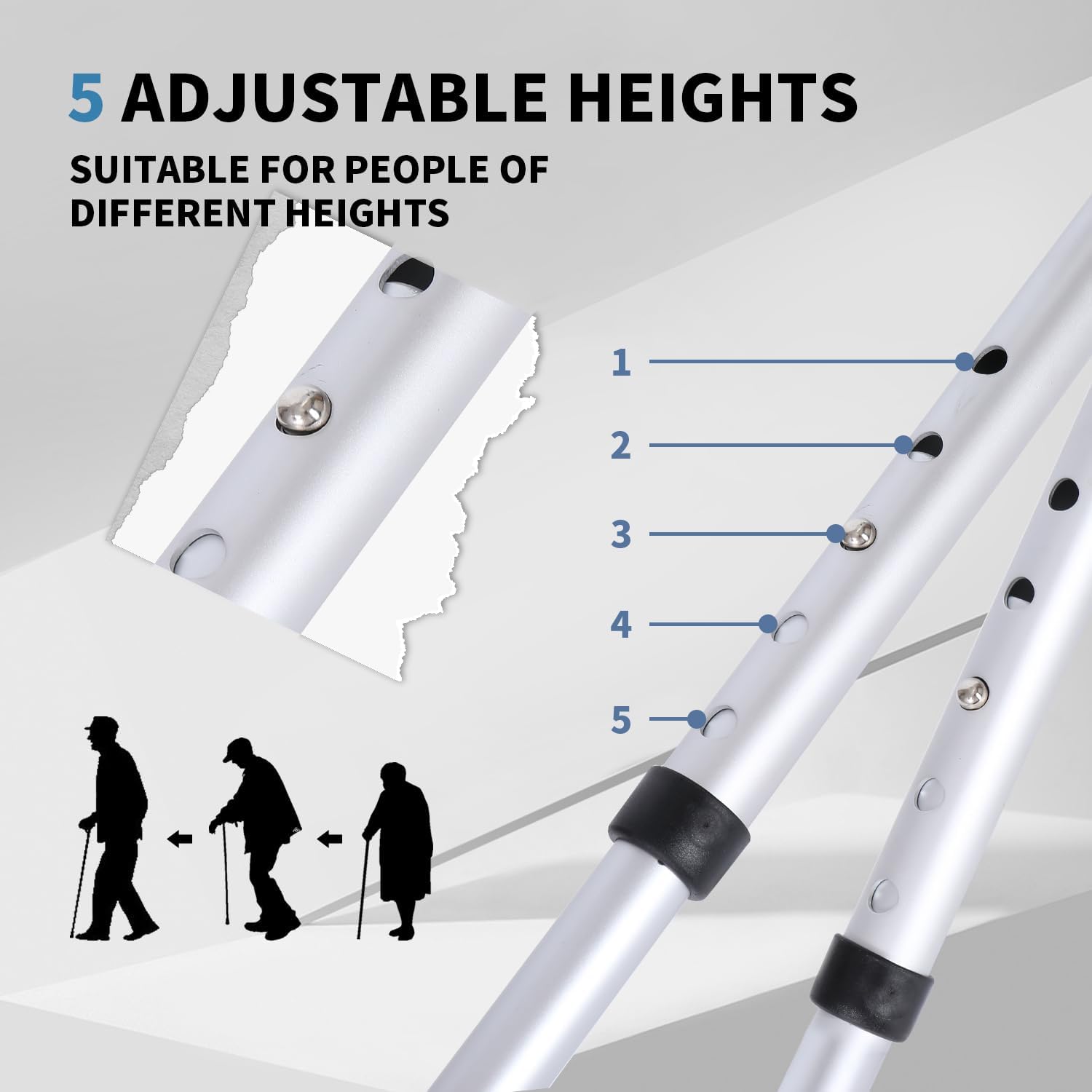 Folding Stool with LED Light, Adjustable Walking Cane Seat, Portable Tripod Chair with Handle