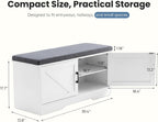 NEWBULIG Shoe Bench with Storage for Entryway, 39.4" Shoe Storage Bench | Modern Farmhouse 2-Doors Hidden Shoe Organizer Bench with Padded Cushion Seat & Adjustable Shelves for Mudroom Bedroom White