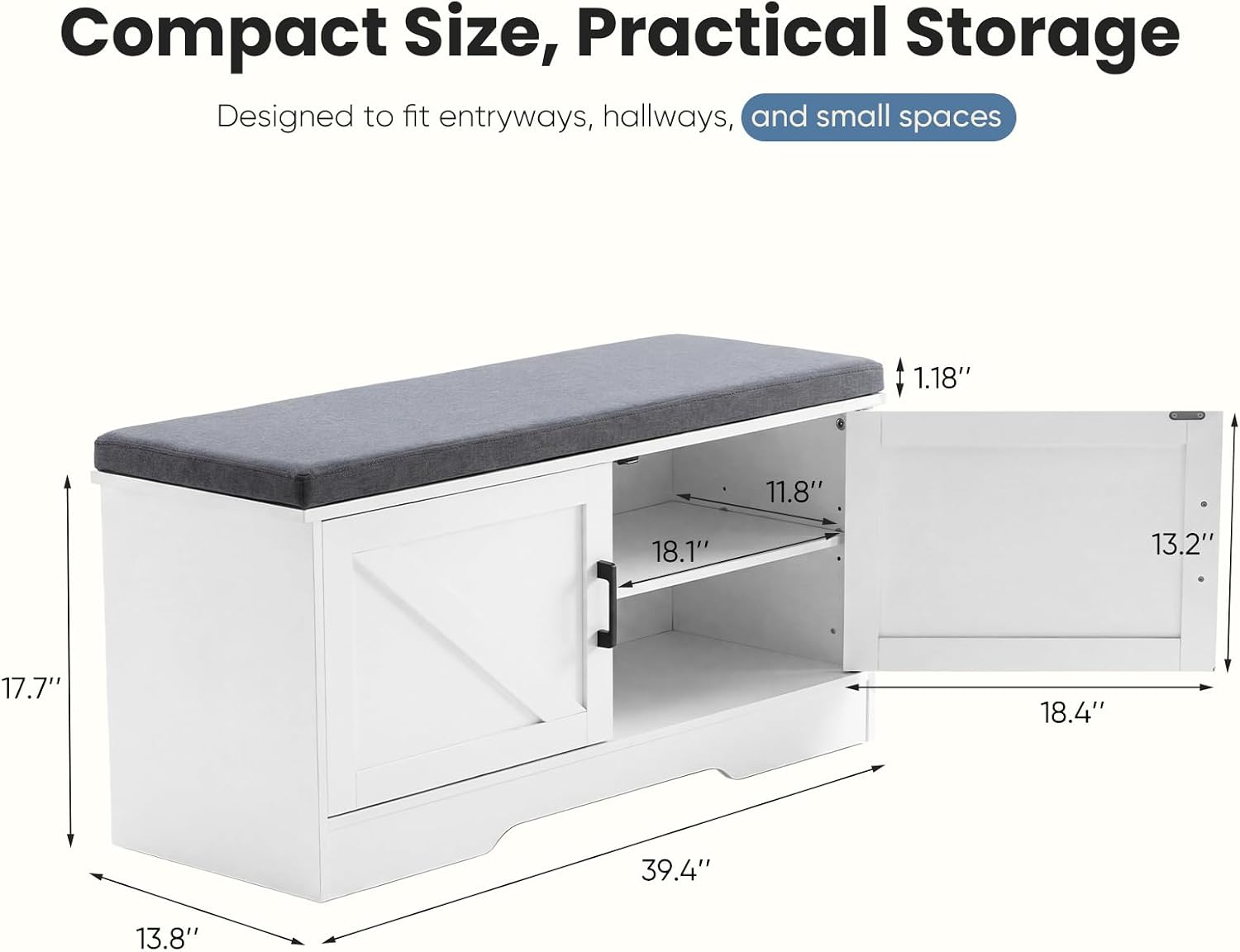 NEWBULIG Shoe Bench with Storage for Entryway, 39.4" Shoe Storage Bench | Modern Farmhouse 2-Doors Hidden Shoe Organizer Bench with Padded Cushion Seat & Adjustable Shelves for Mudroom Bedroom White