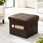 ALASDO Storage Ottoman Footrest Stool Small Ottoman with Storage Foldable Ottomans Foot Rest Footstool Bench for Living Room 17x13x13inches Brown