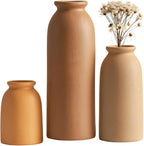 Ceramic Vase Set-3, Small Flower Vases for Decor, Modern Boho Farmhouse Style, Decorative Vases for Pampas Grass & Dried Flowers, Distressed Finish (Earth Tone)