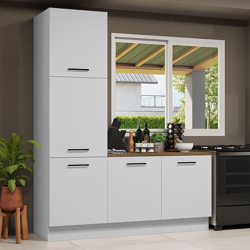 Madesa Hazel Kitchen Set 70" L Pantry Storage and Base Cabinet Engineered Wood Multiple Compartments Organization Unit - White