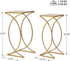 Glitzhome Nesting Side Tables, Set of 2 End Tables with Metal Frame & Tempered Glass Top, Coffee Tables Decorative Accent Tables for Bedroom, Living Room, Home Office - Golden