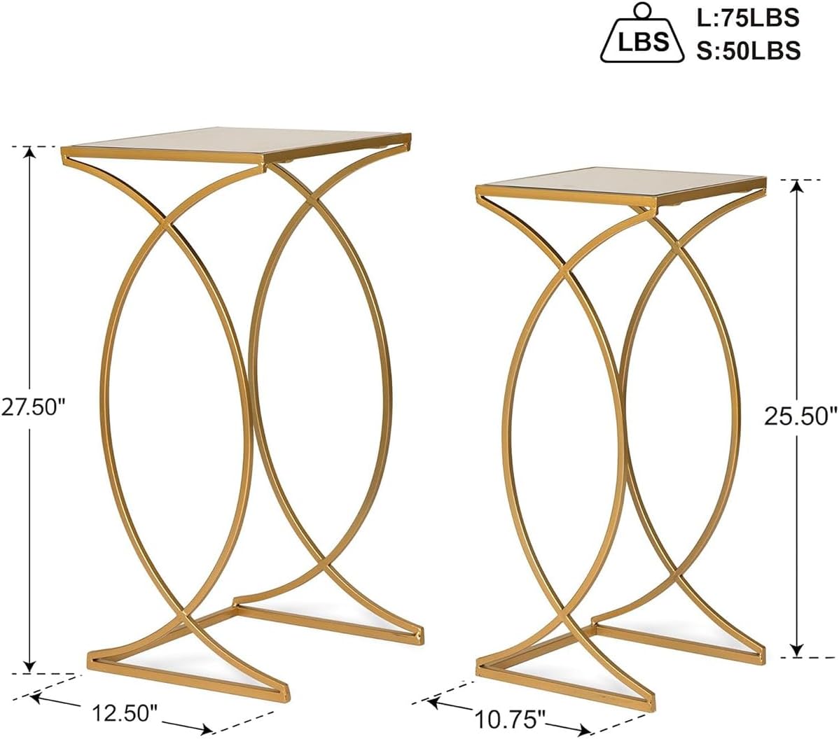 Glitzhome Nesting Side Tables, Set of 2 End Tables with Metal Frame & Tempered Glass Top, Coffee Tables Decorative Accent Tables for Bedroom, Living Room, Home Office - Golden