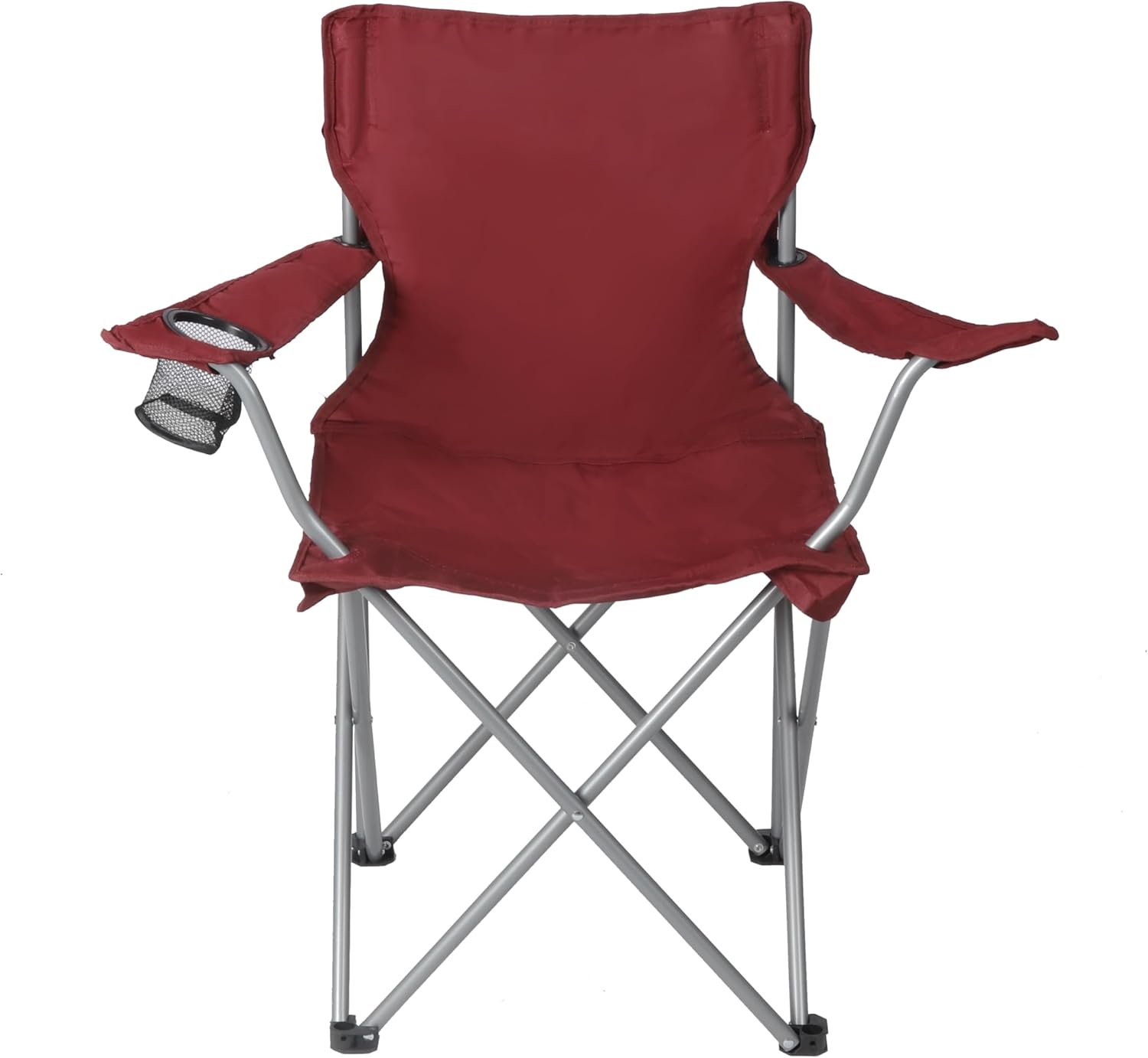 Basic Quad Folding Camp Chair with Cup Holder, Red, Adult