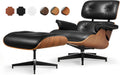Top Grain Leather, Mid Century Chaise Lounge Chair Indoor, Chair with Ottoman, Reading Chair, Leather Accent Chair, Modern Arm Chair, Classic Design, Heavy Duty Base Support for Living Room, Walnut