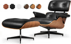 Top Grain Leather, Mid Century Chaise Lounge Chair Indoor, Chair with Ottoman, Reading Chair, Leather Accent Chair, Modern Arm Chair, Classic Design, Heavy Duty Base Support for Living Room, Walnut