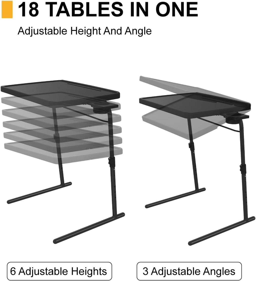 TV Tray Table, XL PRO TV Dinner Tables, 16.9 x 22 x 29.1inch Folding Desk with Cup Holder and Tablet Slot, Adjustable Couch Desk with 6 Height & 3 Tilt Angle Adjustments, Laptop Desks, 2 Pack