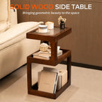 Solid Wood End Table, 3 Tier Small Side Table, Brown Accent Table